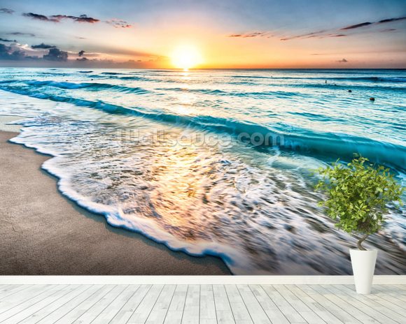 Cancun Beach Sunrise, Mexico Wallpaper Wall Mural | Wallsauce USA