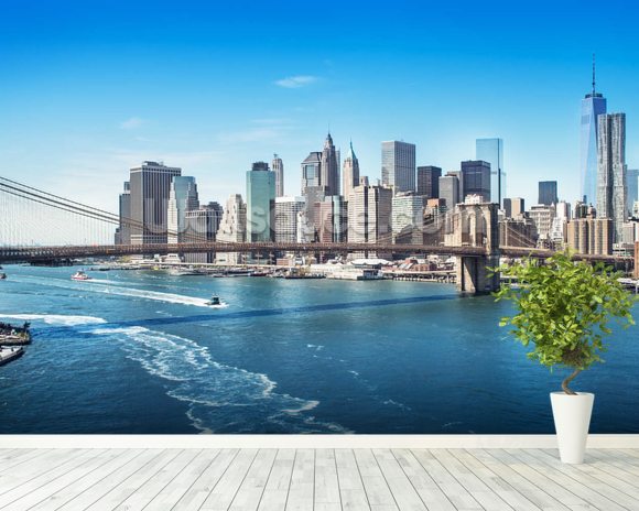 New York Brooklyn Bridge Skyline Wallpaper Wall Mural Wallsauce