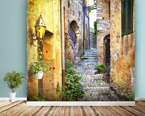 Mediterranean Old Town Street Wallpaper Wall Mural | Wallsauce UK