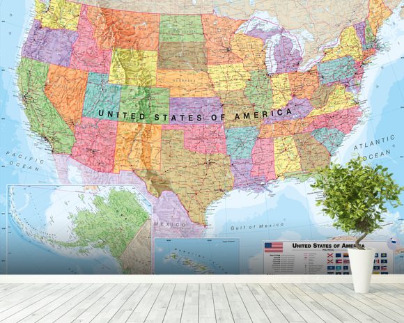 Usa Political Map Wall Mural And Usa Political Map Wallpaper Wallsauce Uk