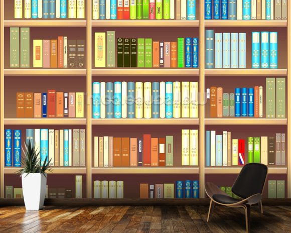 Colourful Bookcase Wallpaper Wall Mural | Wallsauce UK