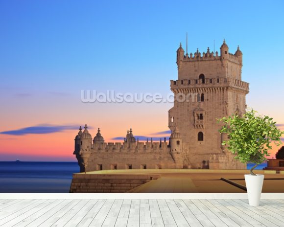 Lisbon - Tower of Belem at Sunset Wallpaper Wall Mural | Wallsauce USA