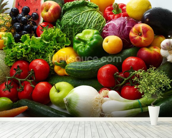 Fruit and Vegetable Assortment Wallpaper Wall Mural 