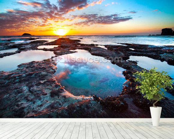 Maori Bay Sunset Wall Mural Wallsauce UK