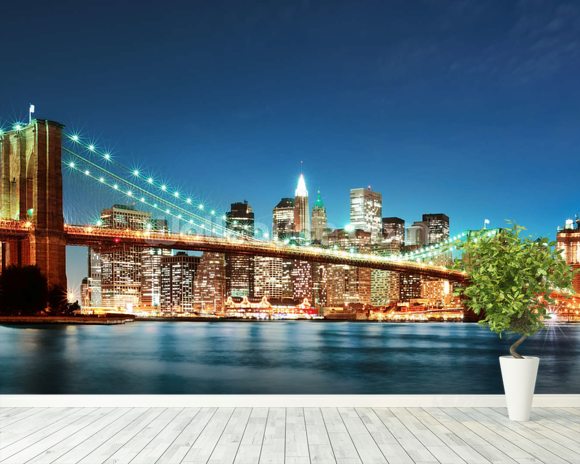 Brooklyn Bridge At Night Wallpaper Wall Mural Wallsauce Uk