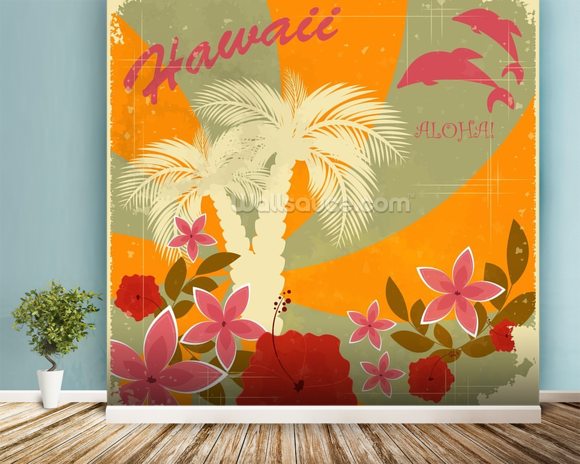 Vintage Hawaiian Wallpaper Wall Mural  Wallsauce USA