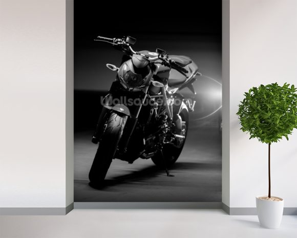 Motorcycle Black and White Wallpaper Wall Mural | Wallsauce UK