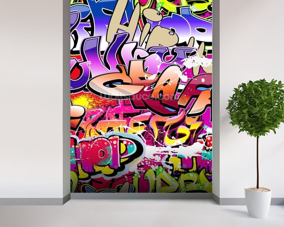 Hip Hop Purple Graffiti Wallpaper Wall Mural | Wallsauce