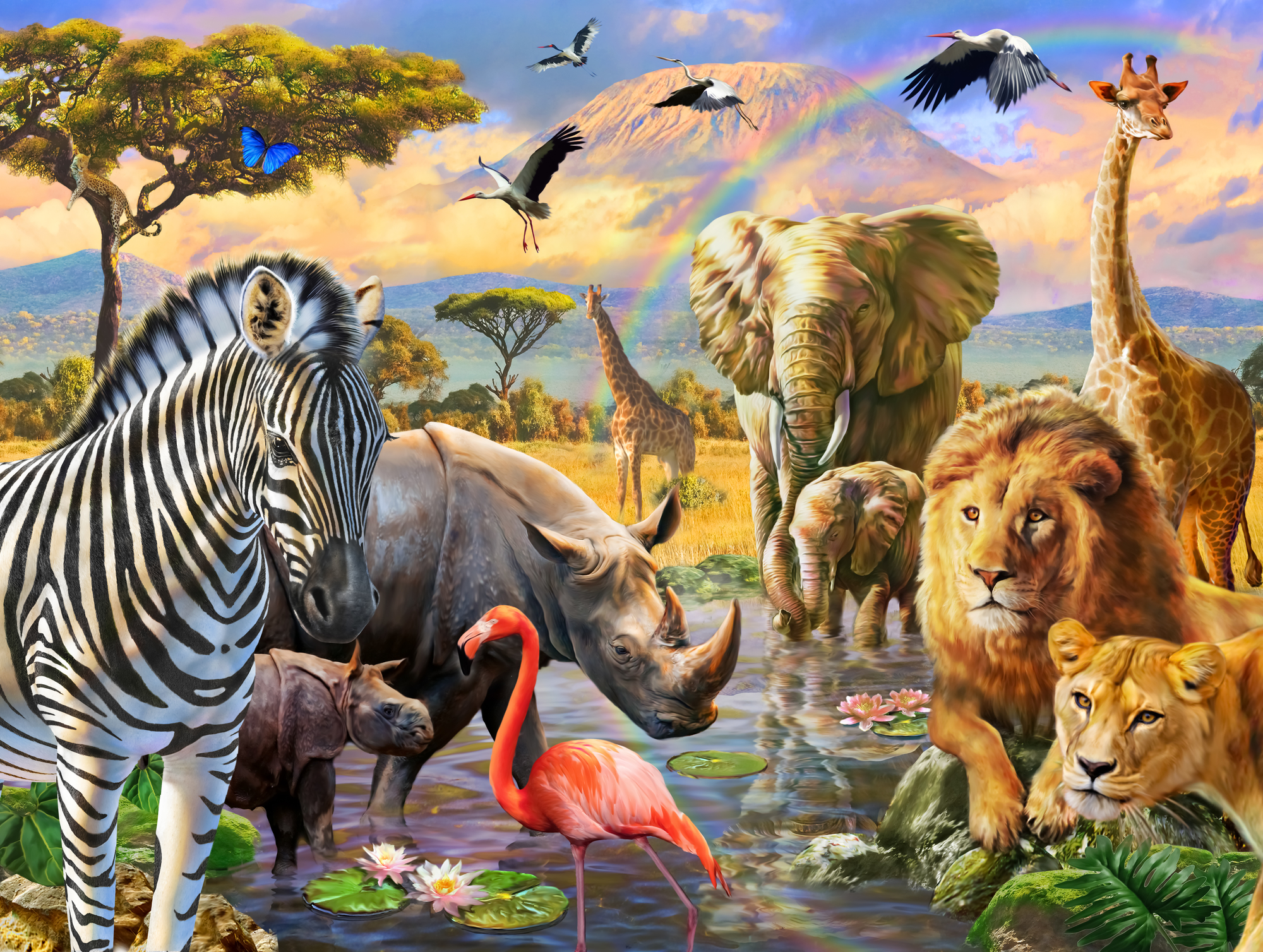 Savanna Watering Hole Wall Mural | Wallsauce UK