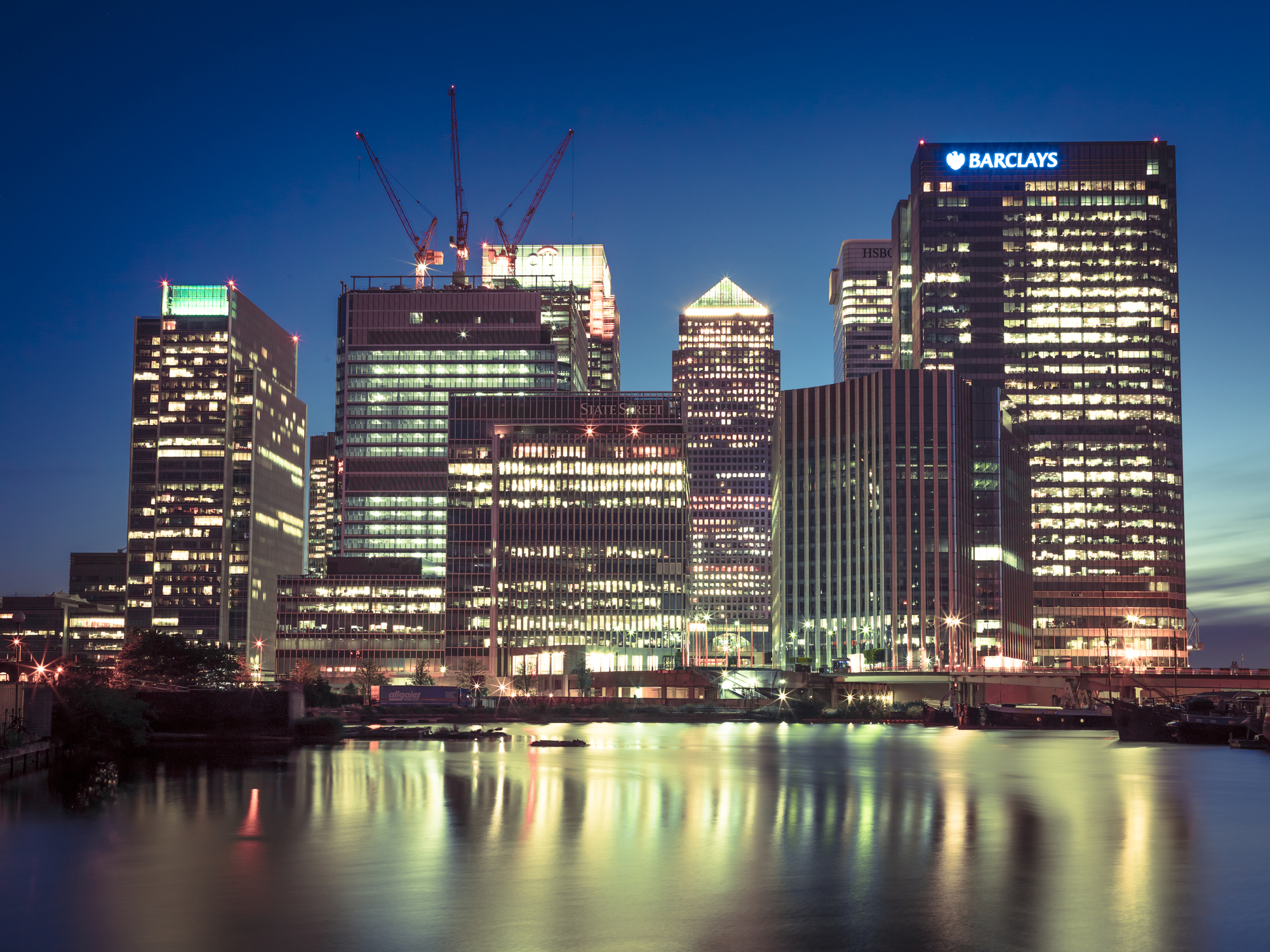 Canary Wharf Night Lights Wall Mural | Wallsauce CA