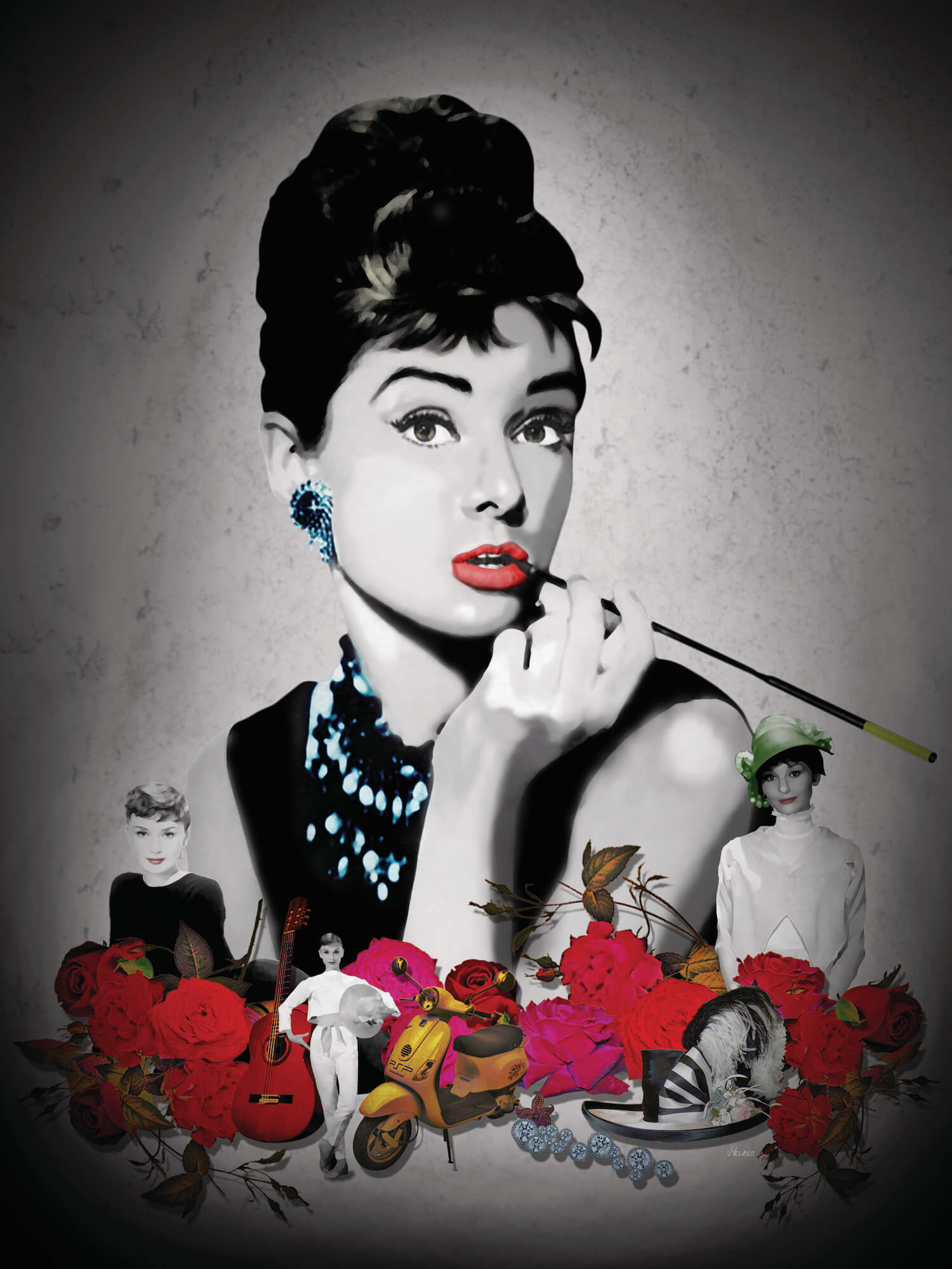 Audrey - Black & Wall Mural - | Wallsauce