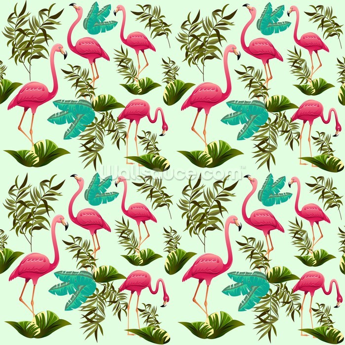 Pink Flamingo Pattern Wallpaper Wall Mural | Wallsauce UK