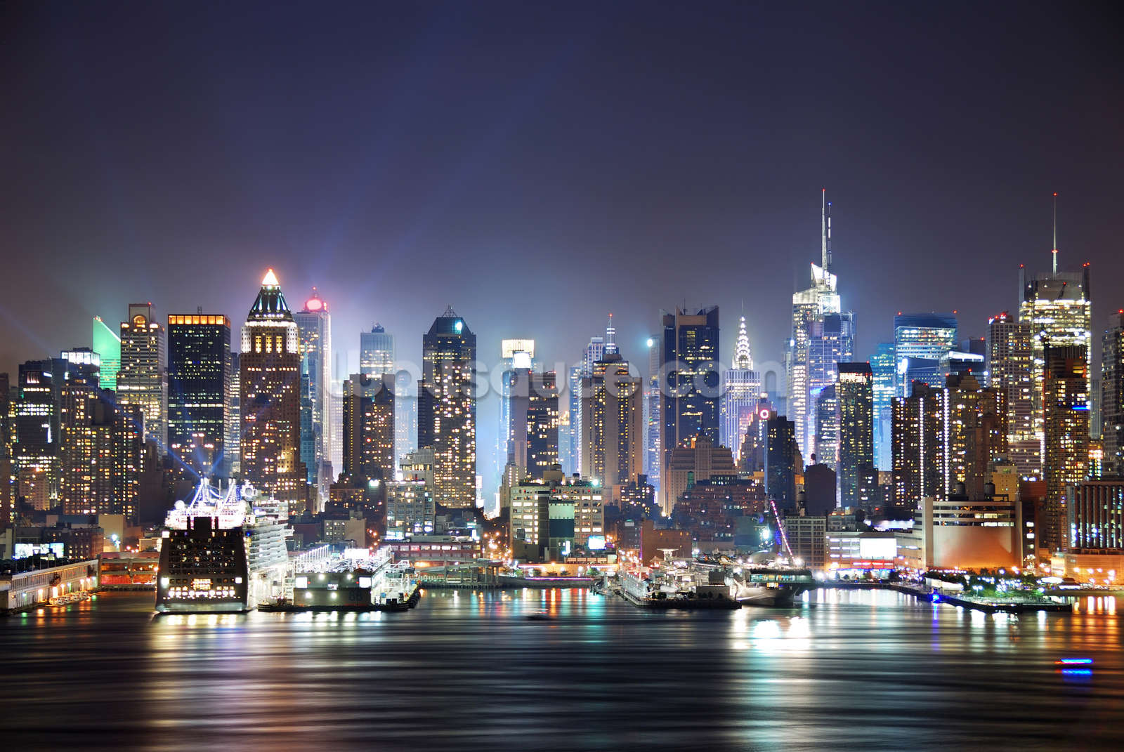 New York Manhattan Skyline Night Wallpaper Mural Wallsauce Us