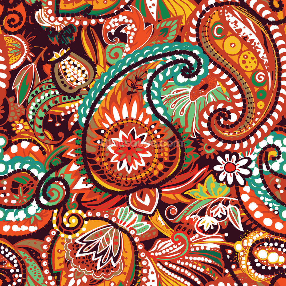 Orange Sunrise Paisley Wall Mural | Wallsauce UK