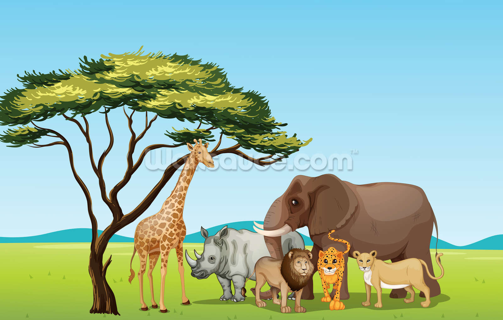African Safari Cartoon Wallpaper Mural | Wallsauce US