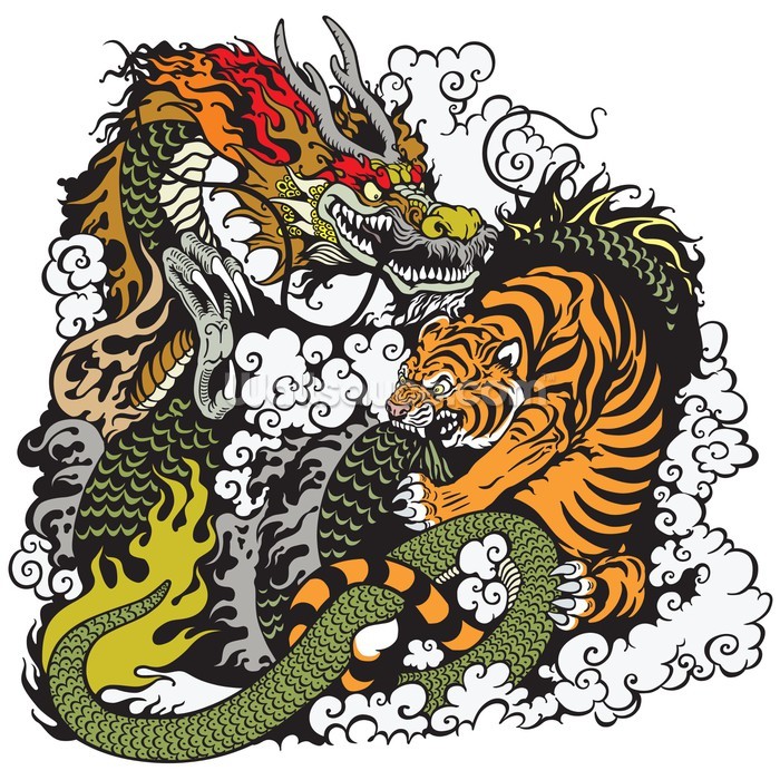 Tattoo - Dragon and Tiger Wallpaper Wall Mural | Wallsauce USA