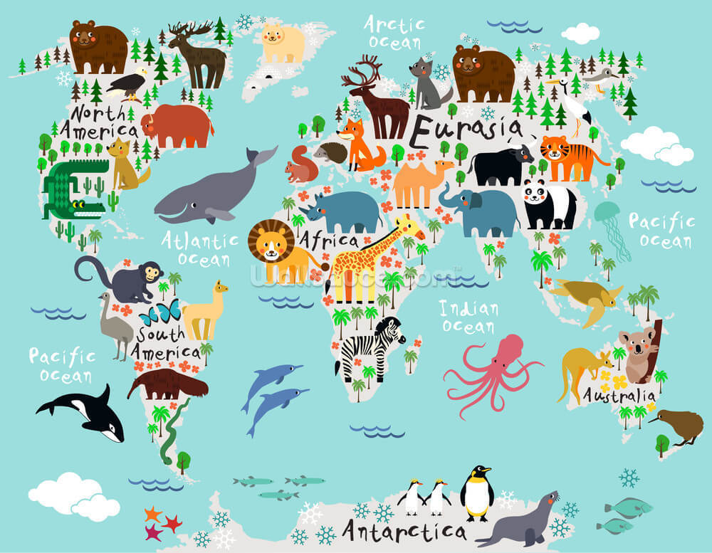 Kids World Map Wallpaper Mural | Wallsauce UK