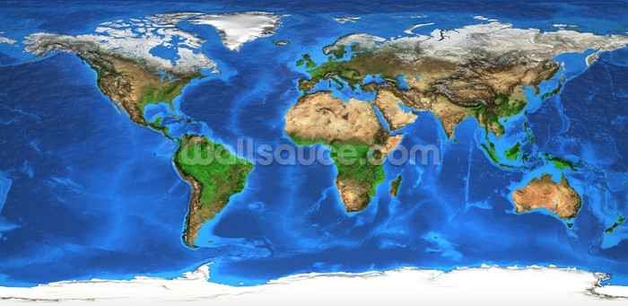 World Map and Landforms Wallpaper Wall Mural | Wallsauce