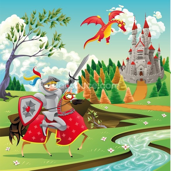 Brave Knight, Castle and Dragon Wallpaper | Wallsauce US