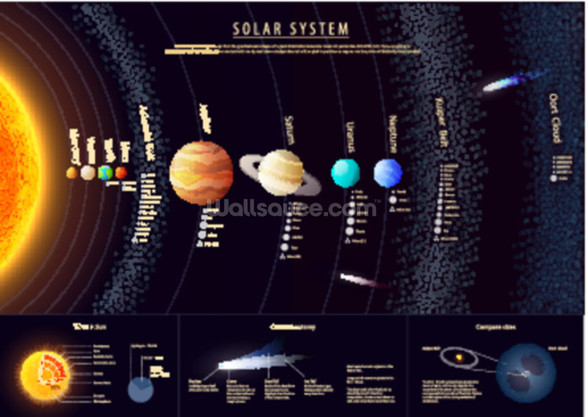 Detailed Solar System Topology Wallpaper Mural | Wallsauce UK