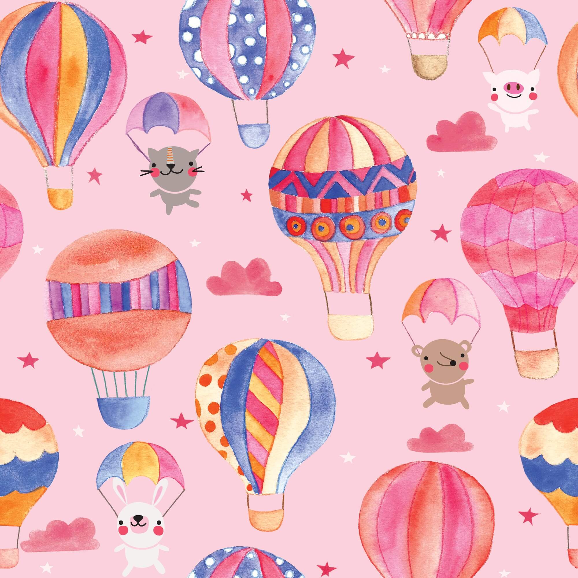 Animals In Hot Air Balloons Mural Wallpaper | Wallsauce Uk