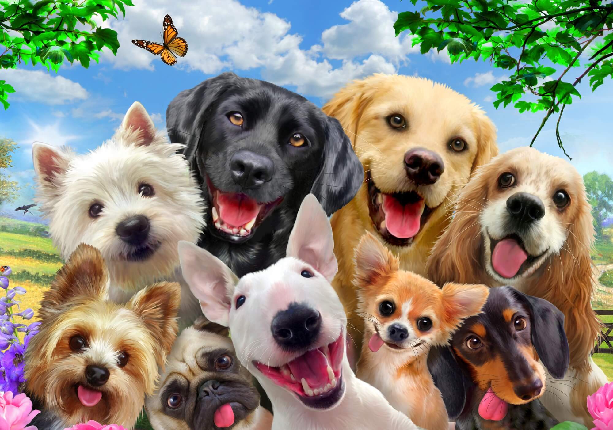 Dogs Selfie Wall Mural | Wallsauce UK