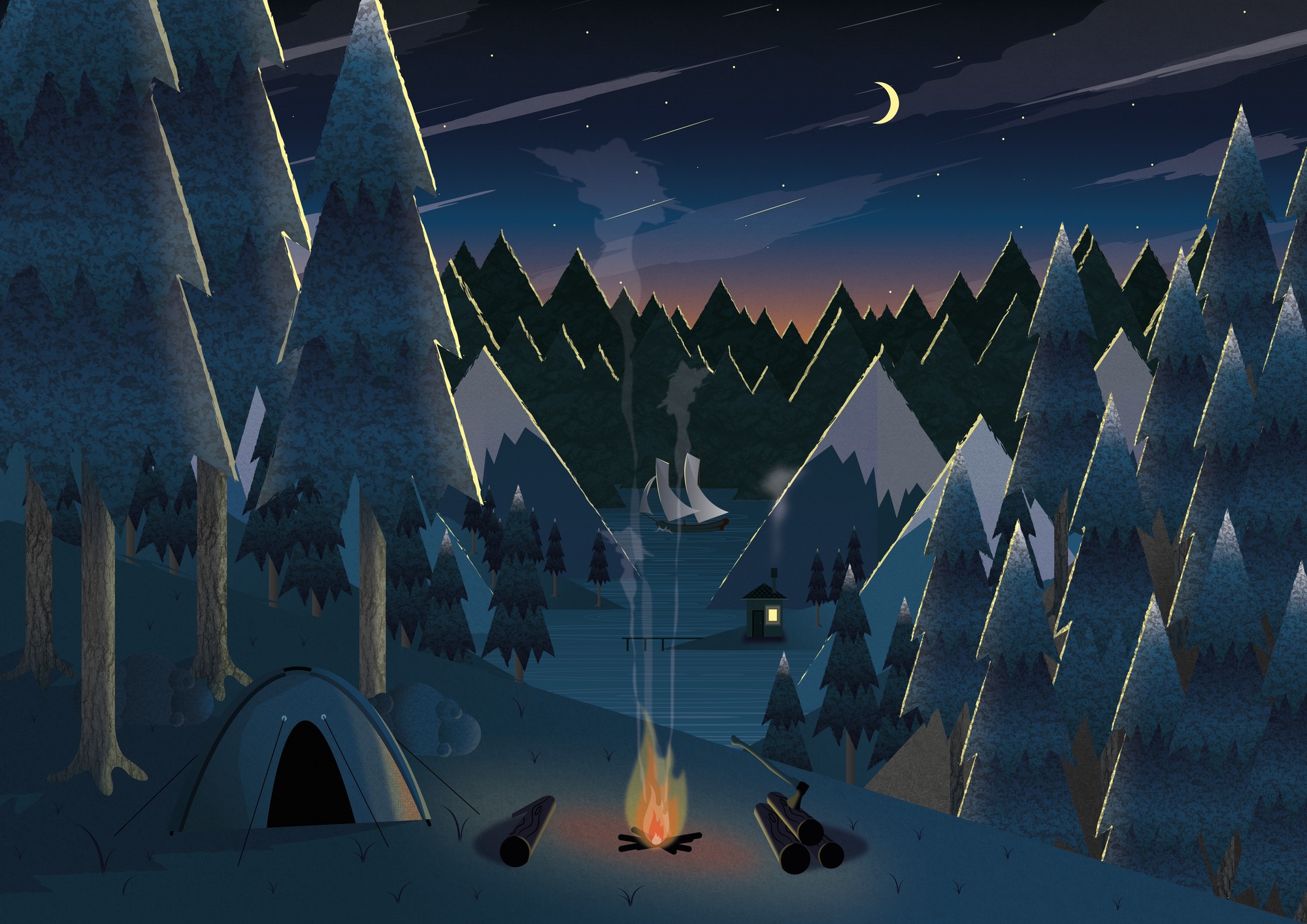 Moonlight Camping Wall Mural | Wallsauce US