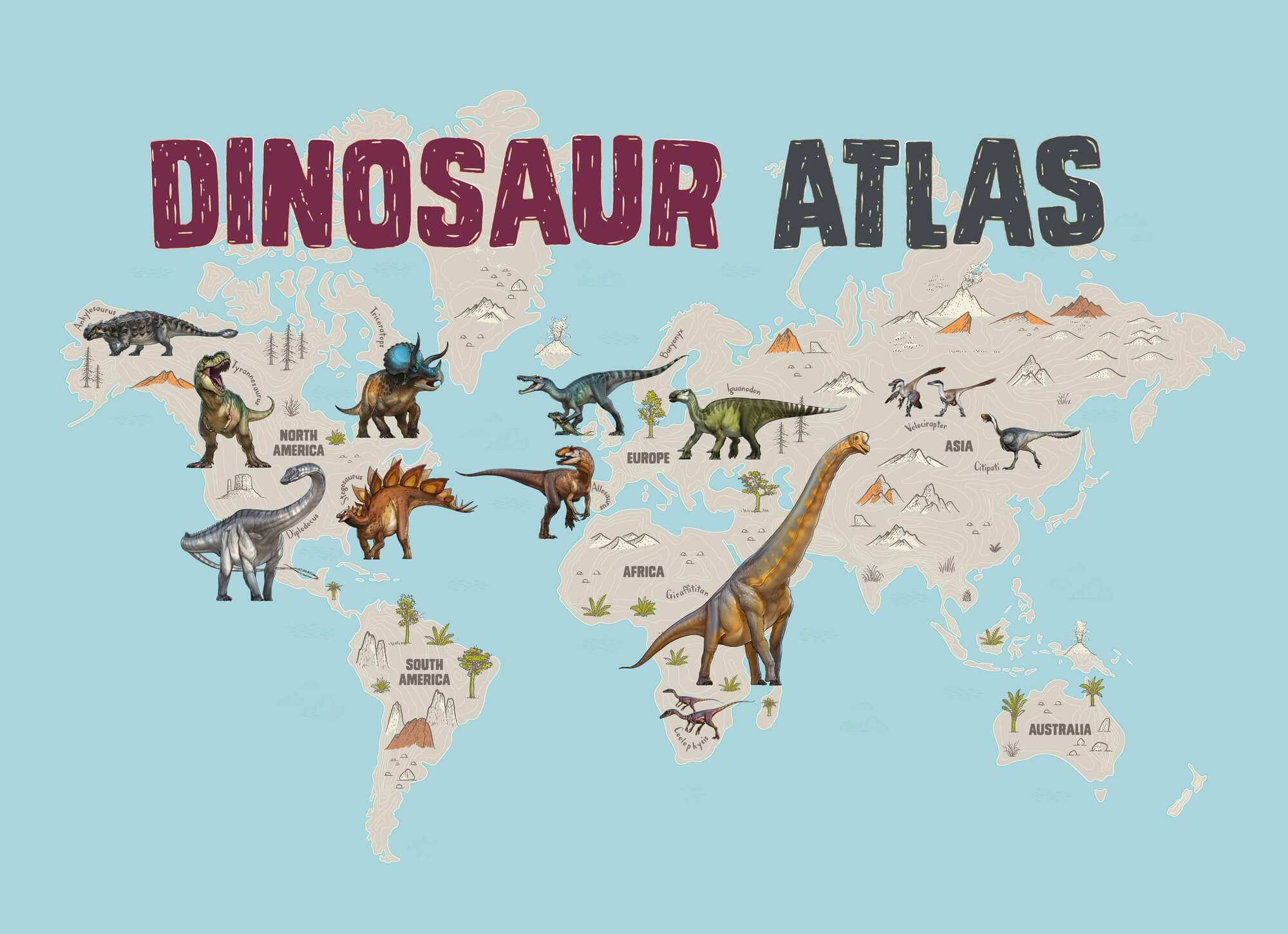 Dinosaur Atlas Wallpaper | Wallsauce UK