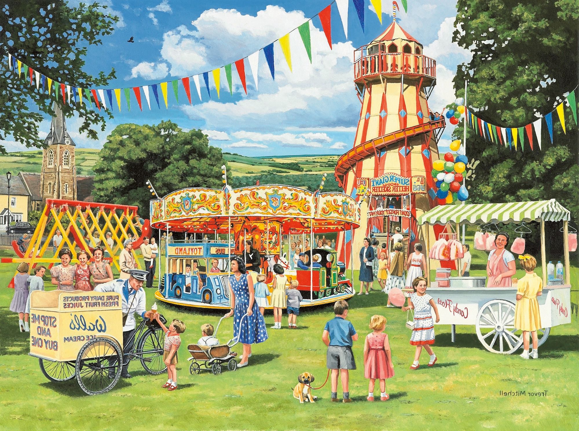 Funfair on the Green Wall Mural | Wallsauce DK