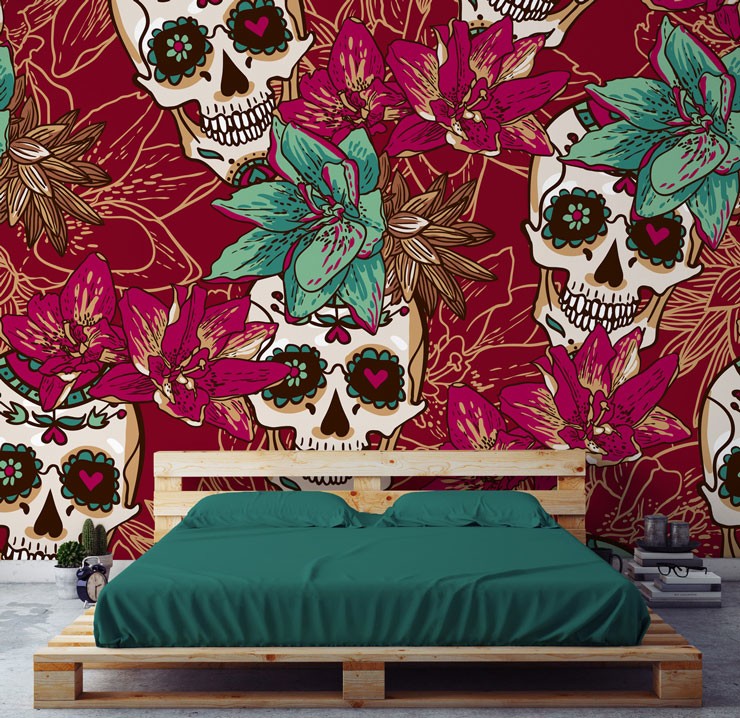 Buy Skull and Cherry Flowers Wall Hanging Peel and Stick Online in India   Etsy